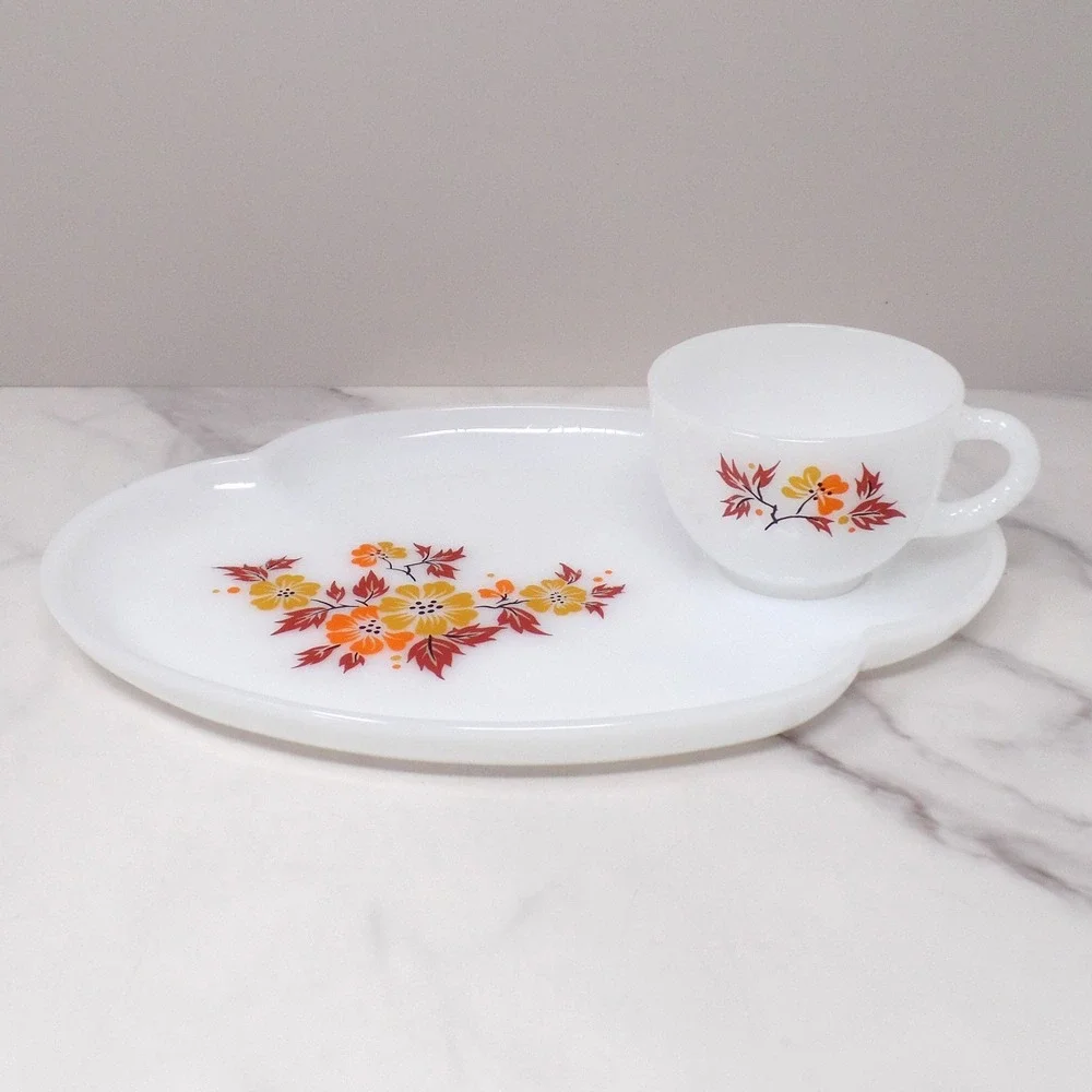 Vintage Federal Glass Snack Sets, Blossom (4 sets in original box) (1950s)